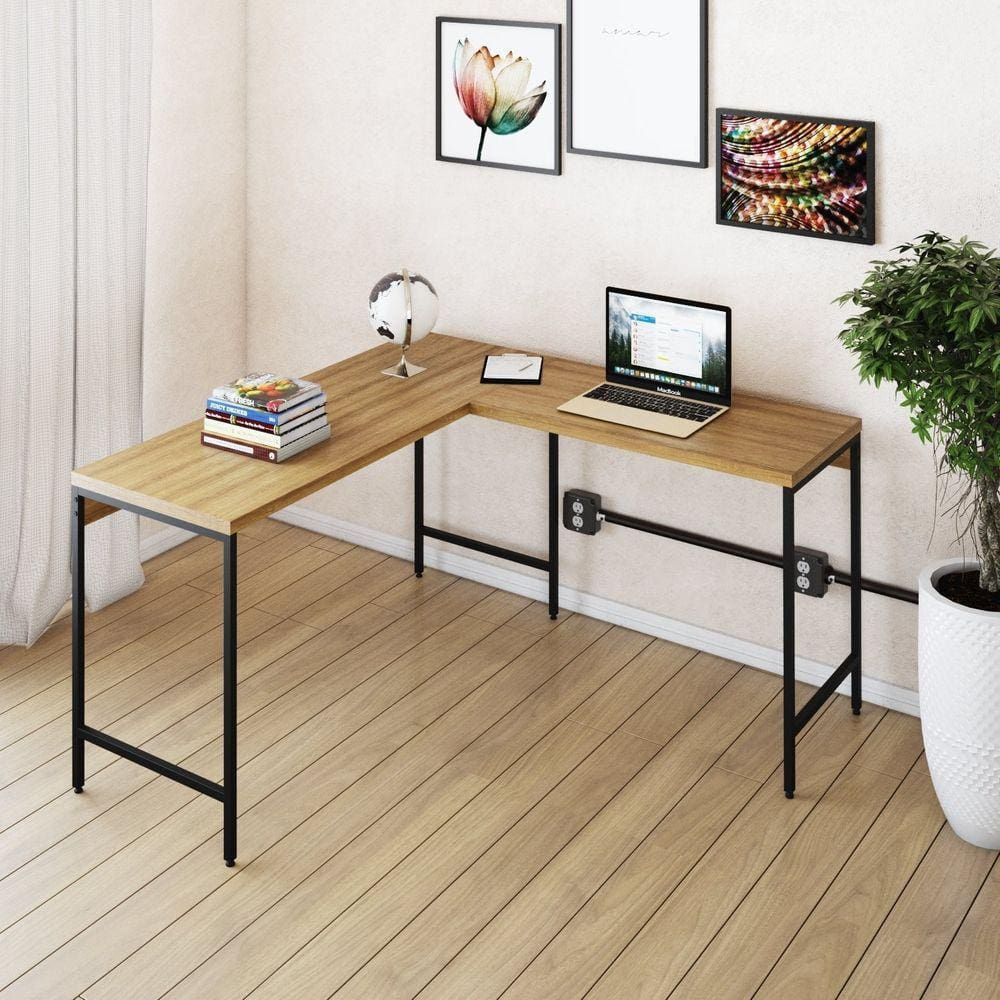 Mesa de Escritório em L Estilo Industrial 135x140cm Active Lamina Mel/Preto