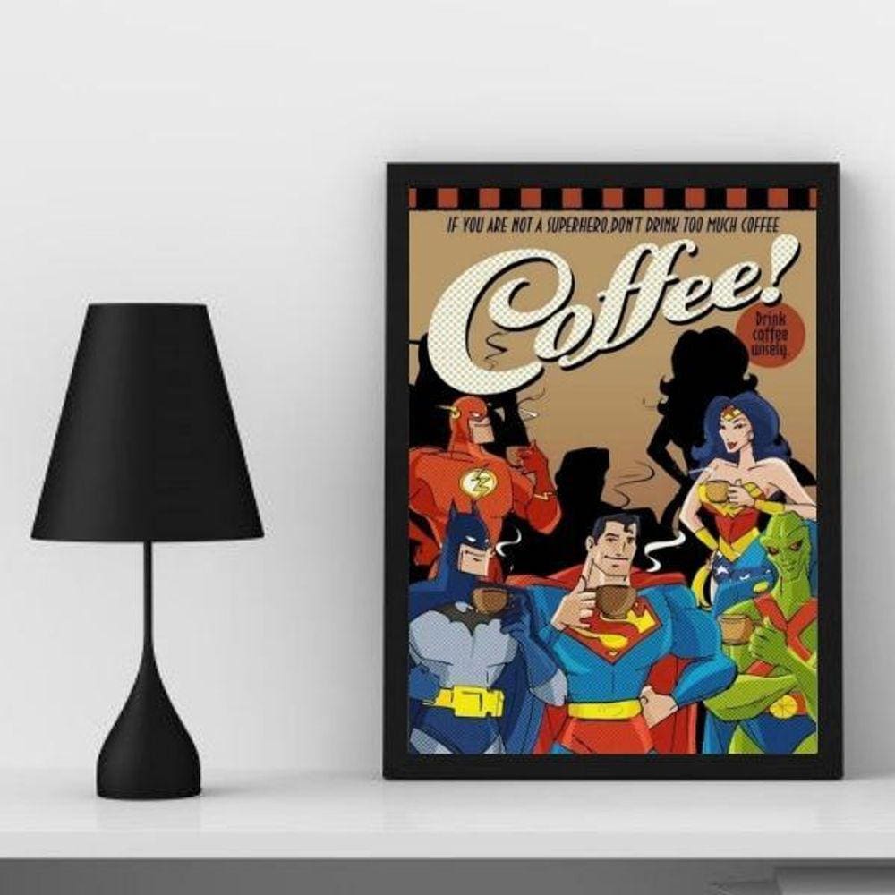 Quadro Decorativo Café Super Heróis 33x24cm - Com Vidro