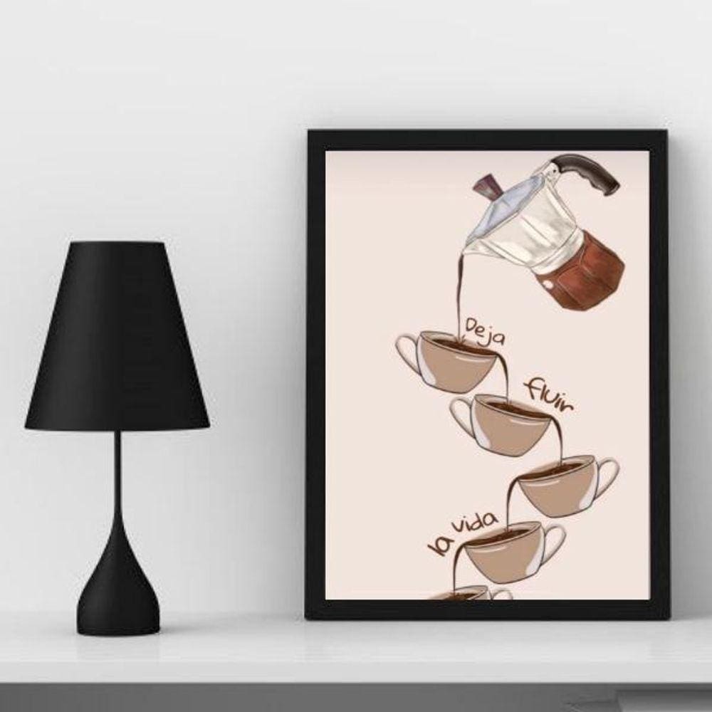 Quadro Café Fluir 45x34cm Vidro - Moldura Preta
