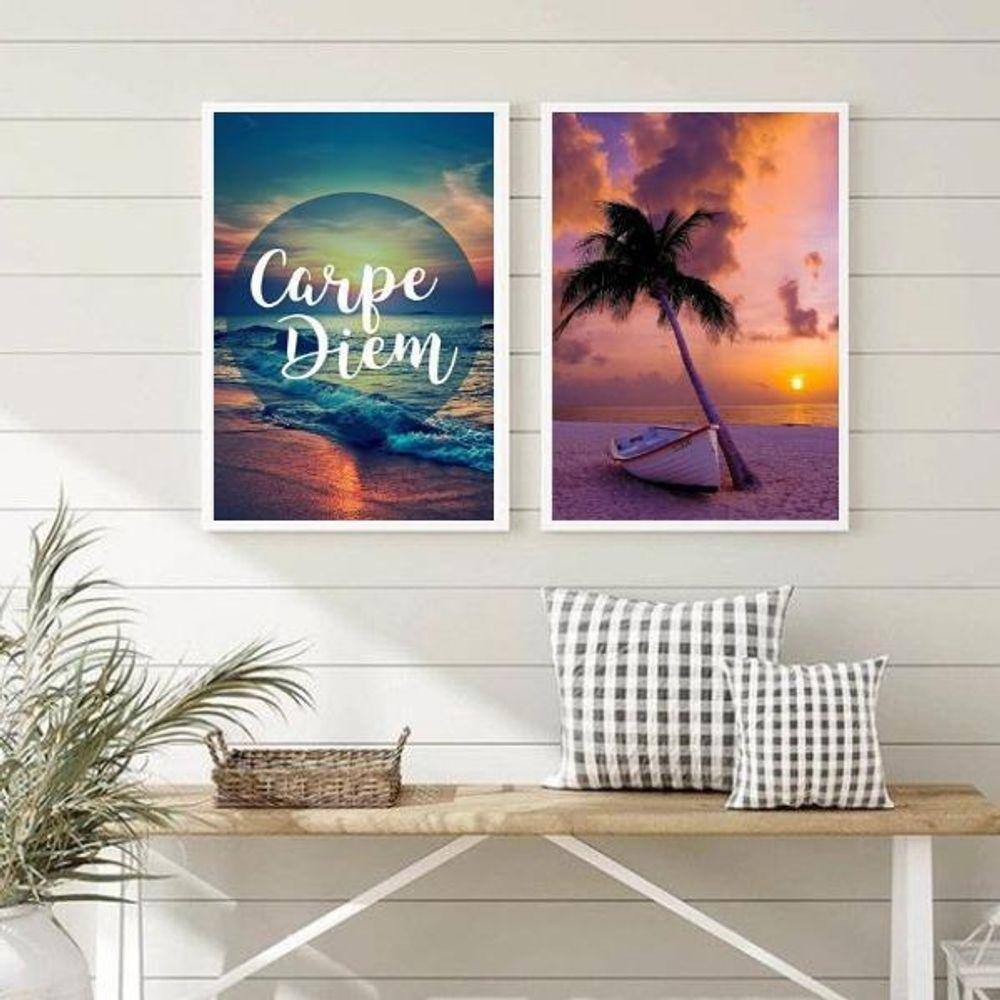 Quadros por do sol carpe diem 45x34cm moldura preta