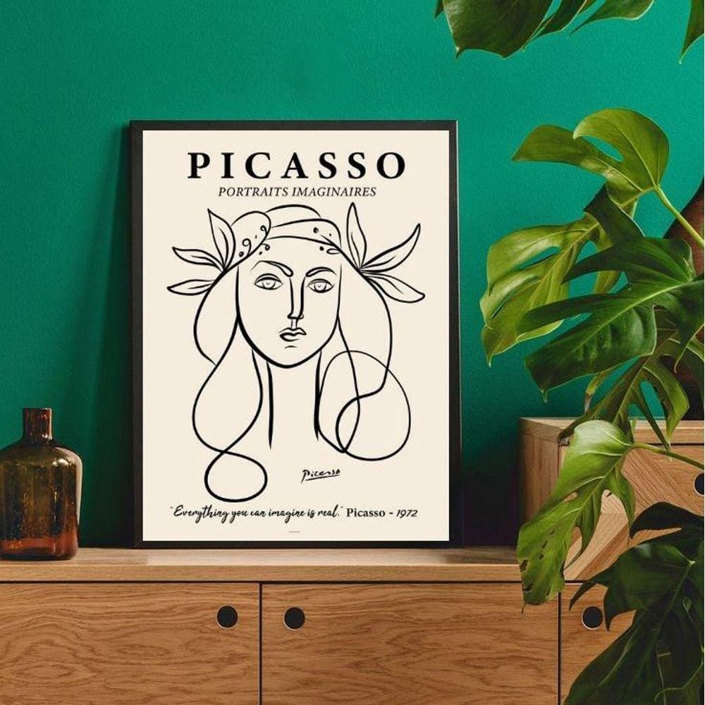 Quadro Minimalista Picasso 33x24cm - Vidro e Moldura Branca