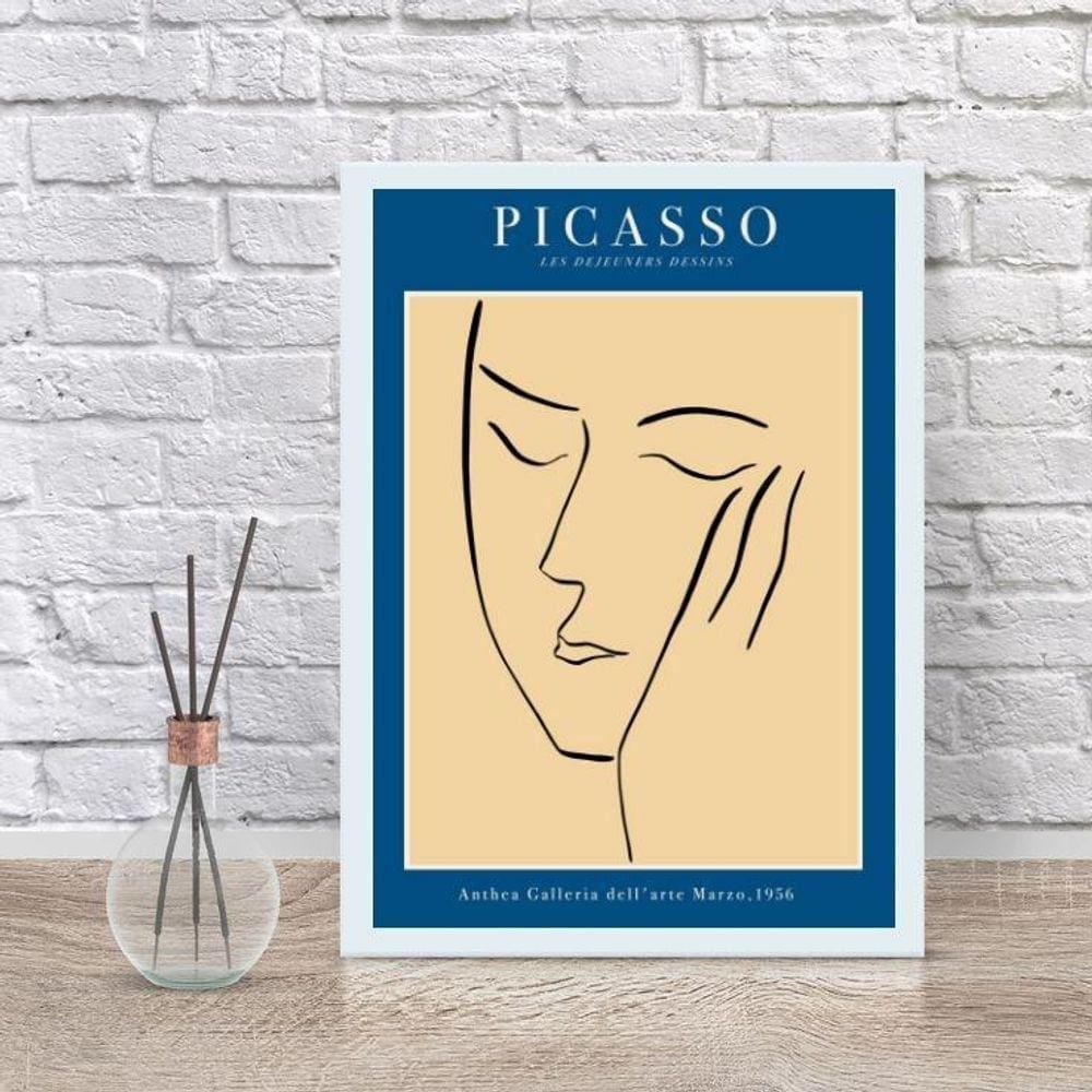 Quadro Poster Picasso Minimalista Azul 24x18cm com Vidro