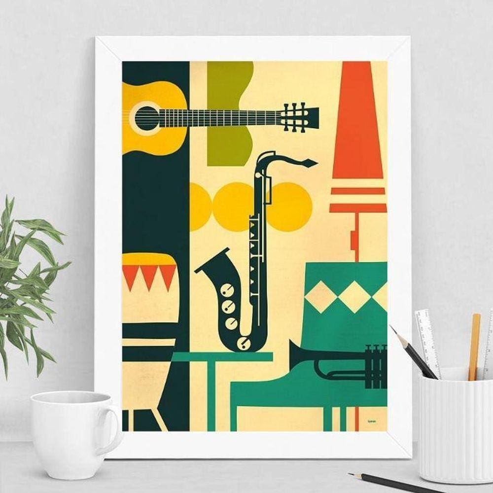 Quadro estampa instrumentos 45x34cm - com vidro