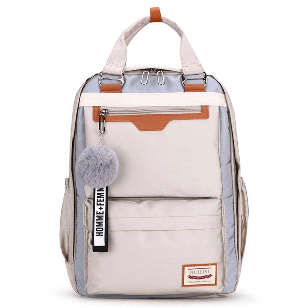 Mochila Feminina Bicolor Fashion Com Chaveiro Puff