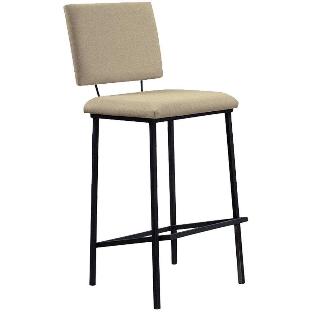 Banqueta Alta Base Em Aço Preto F109 Linho Bege Dmobiliario