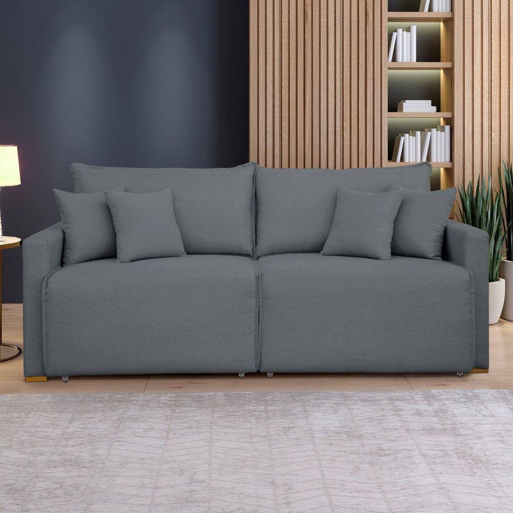 Sofá Cama Retrátil e Reclinável 220cm Júlia Veludo/Cinza