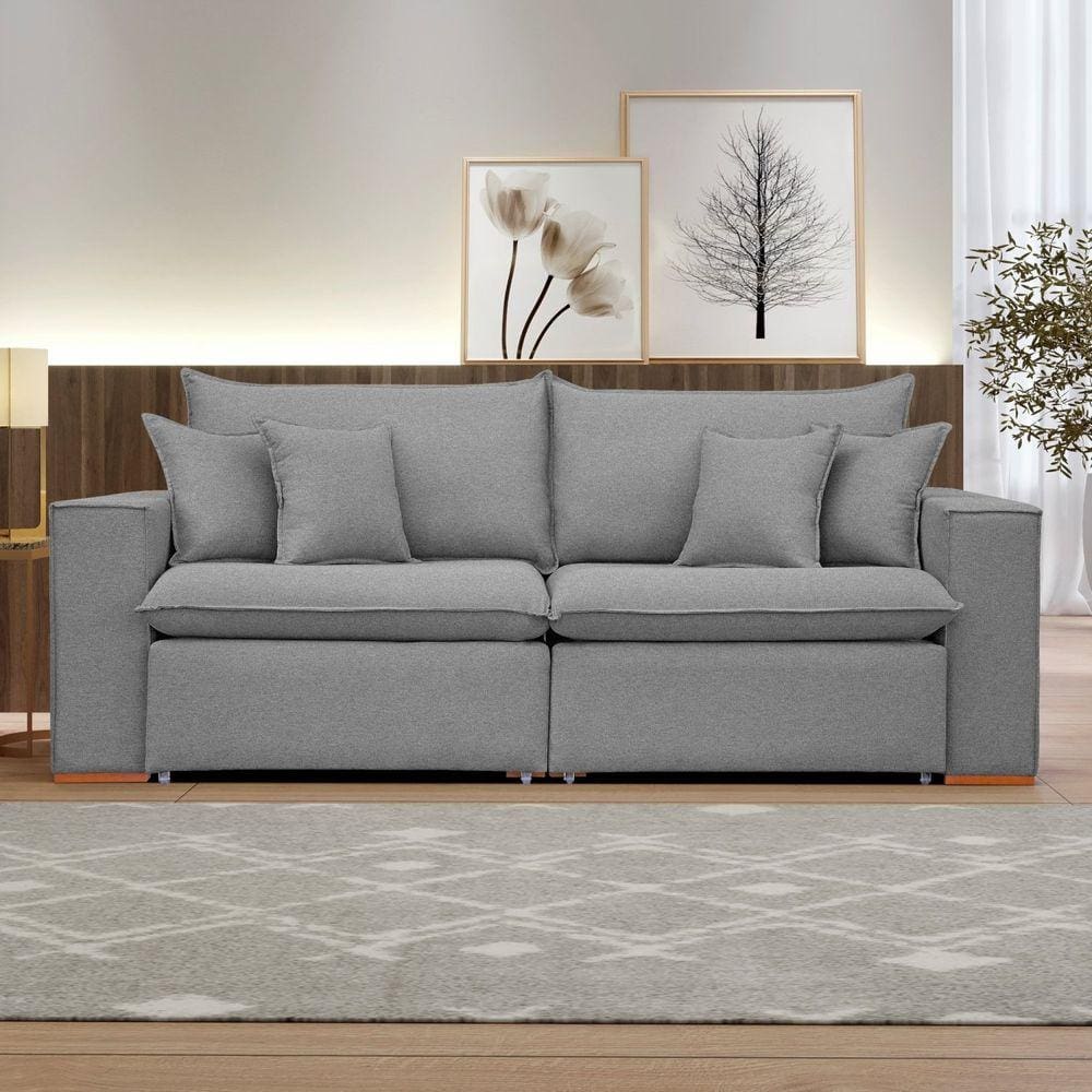Sofá Retrátil 220cm Barcelona Linho/Cinza
