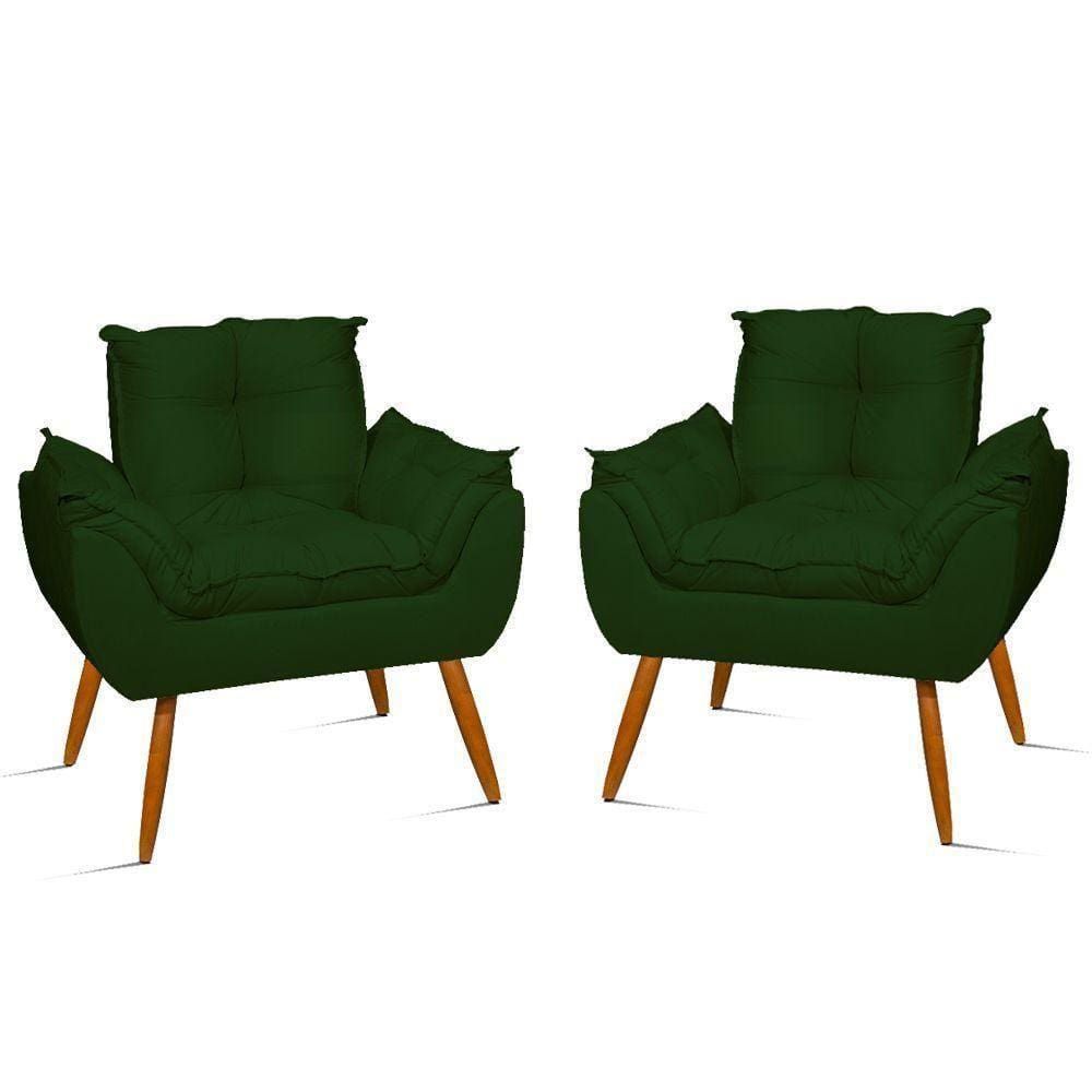 Kit 2 Poltronas Decorativa Amamentação Cadeira Reforçada Cor:verde
