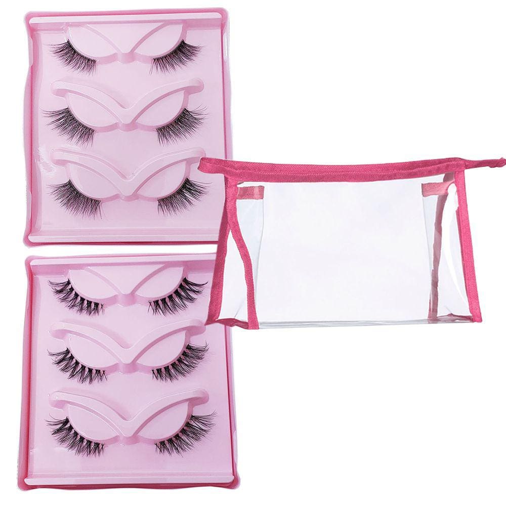 Cílios Gatinho Canto de Olho: Kit 6 Pares Modelos Diferentes + Necessarie Transparente