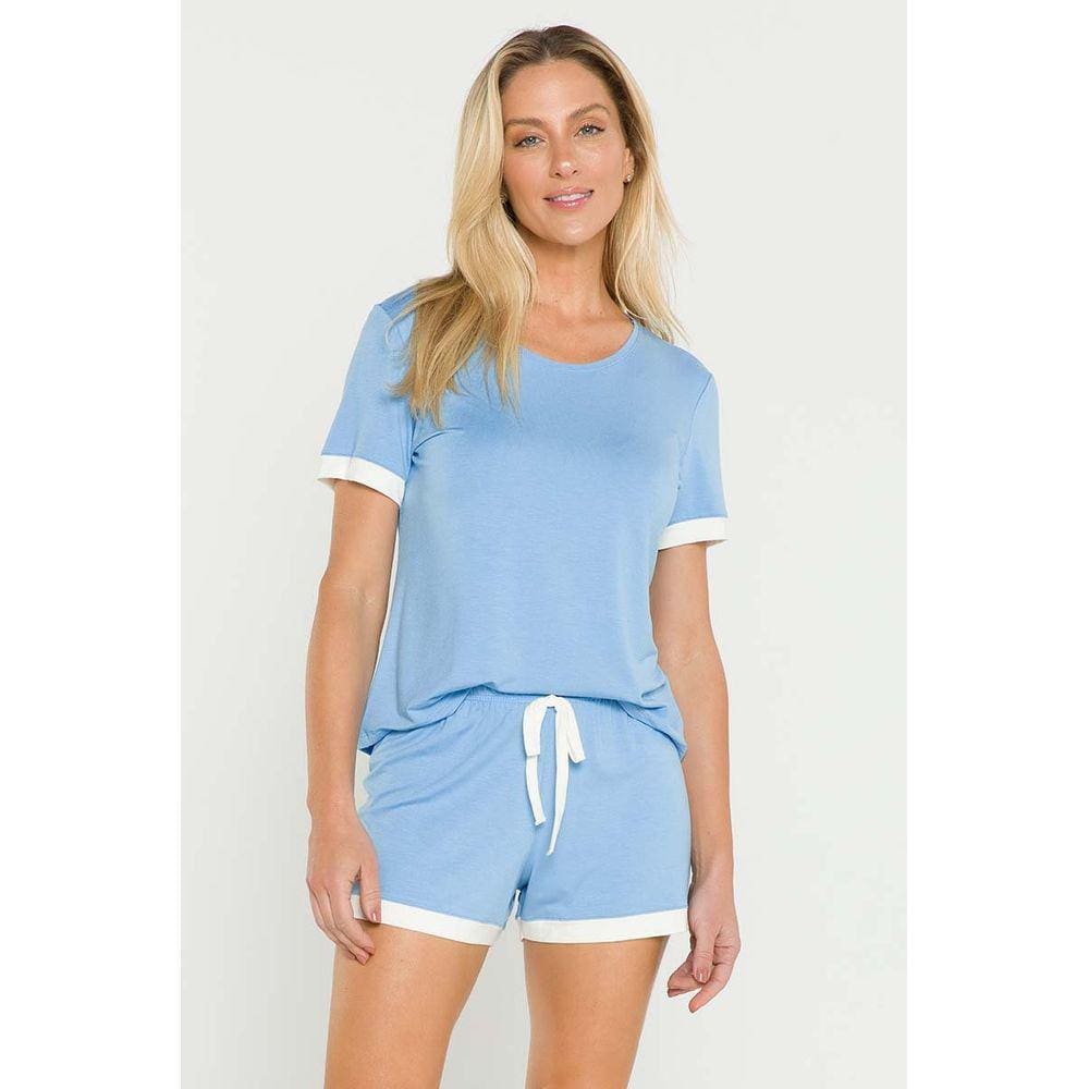 Pijama Feminino Curto Detalhes em Contraste