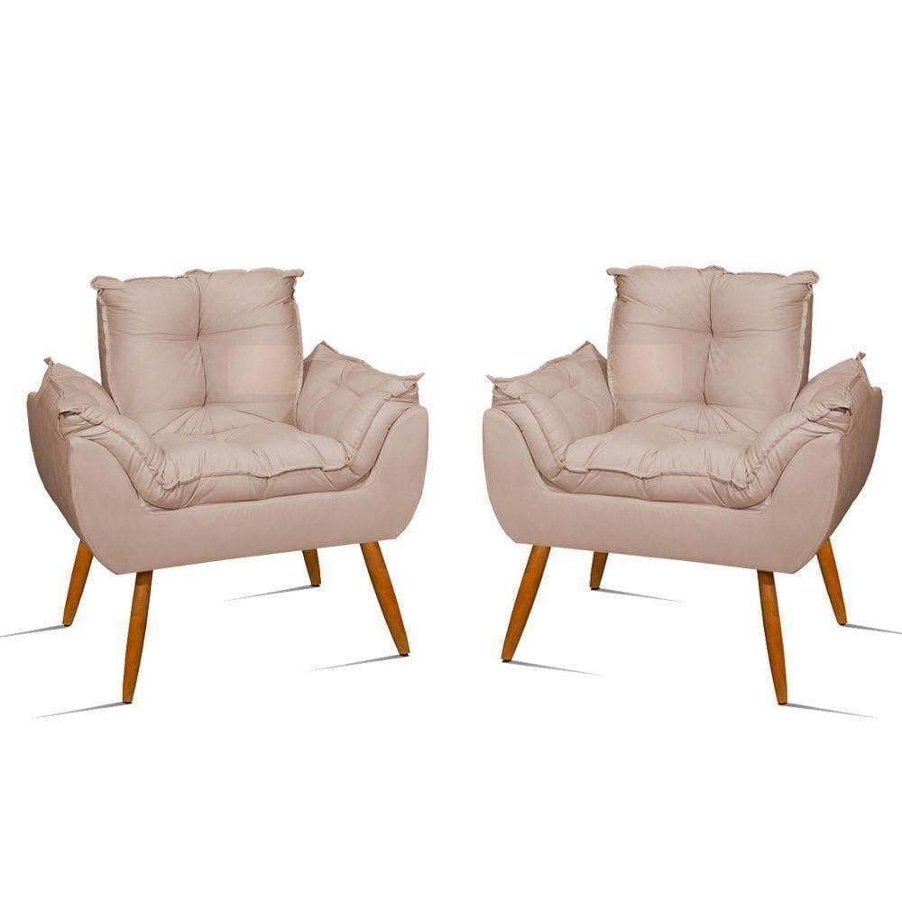 Kit 2 Poltronas Cadeiras Decorativas Opala Sala Quarto Cor:bege