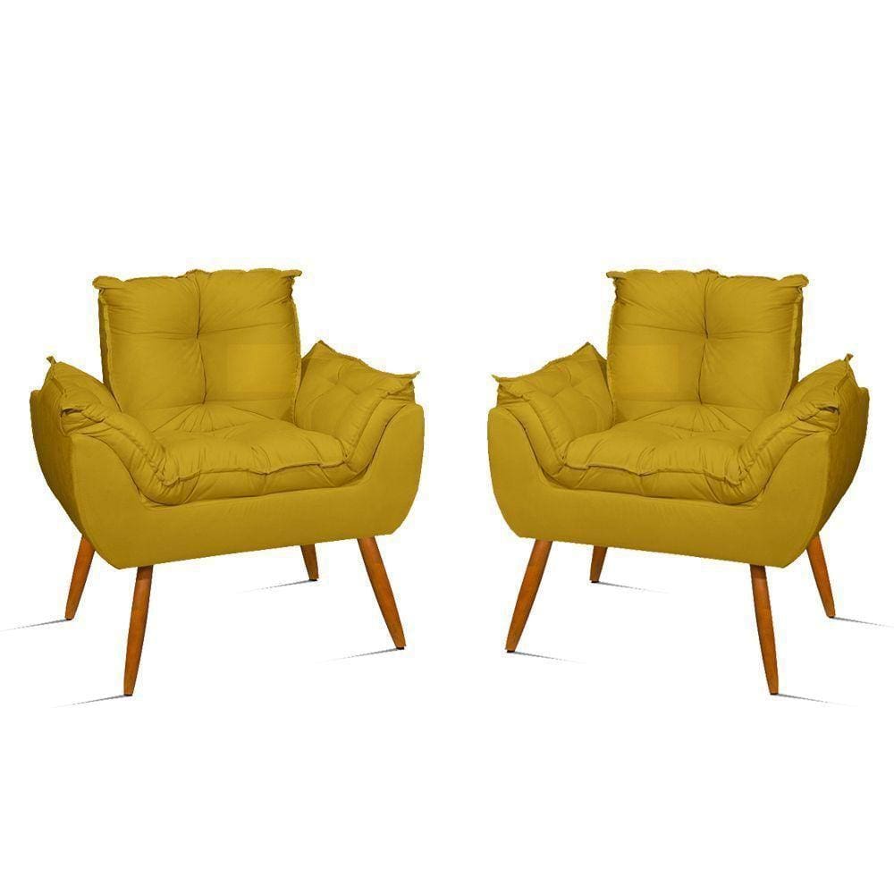 Kit 2 Poltronas Para Sala Decorativa Opala Suede Cor:amarelo