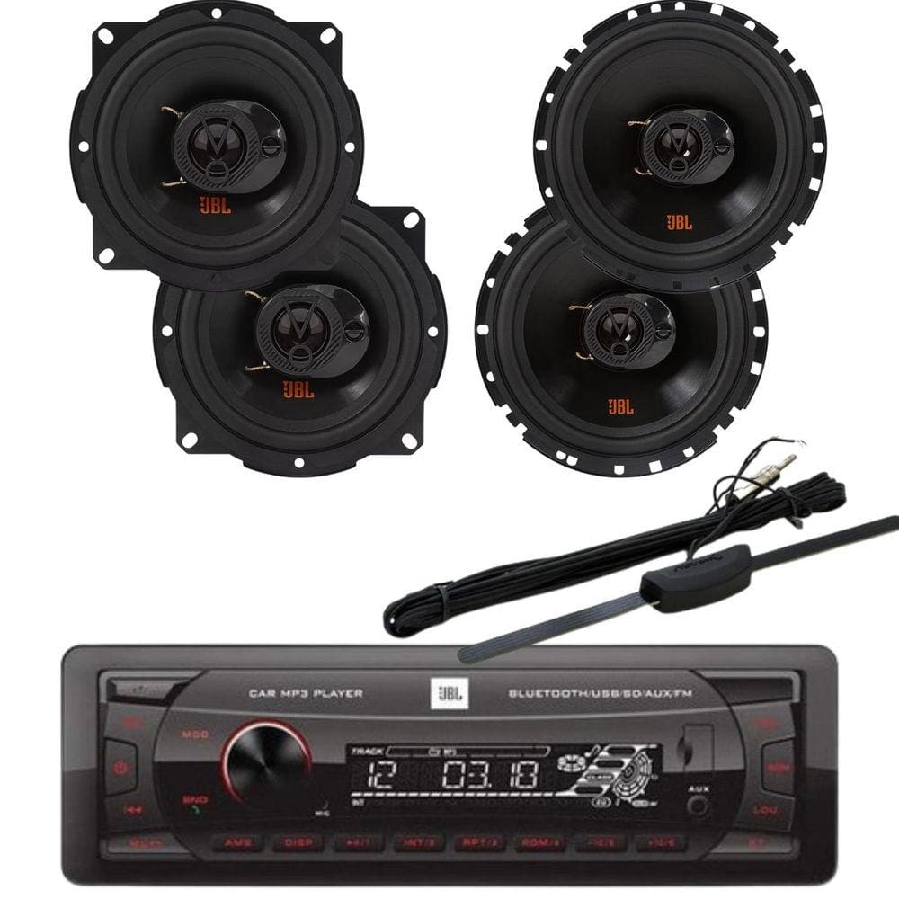 Rádio JBL Celebrity 100 BT/USB/SD/FM/AUX + 2 Falantes JBL 6TRFX55 + 2 Falantes 5TRFX55 + Antena