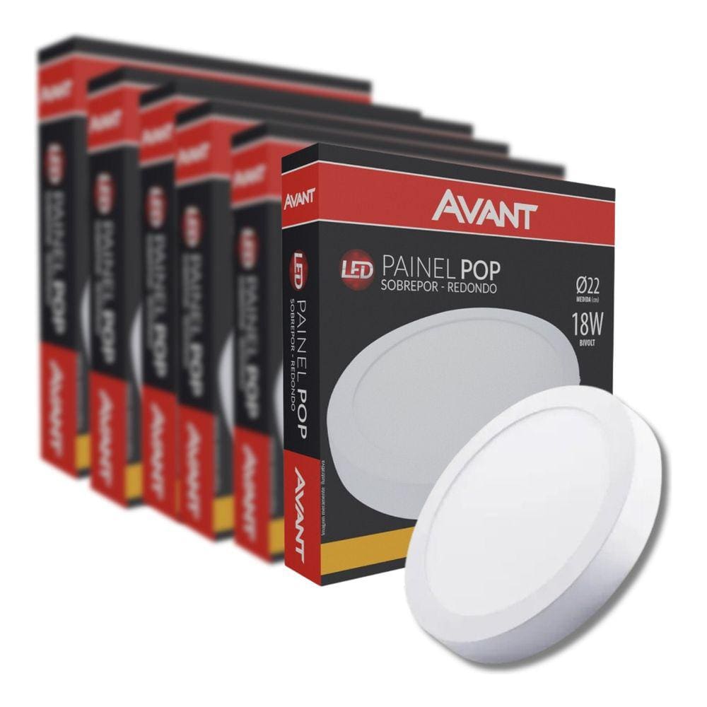 Kit 15 Plafon Pop Sobrepor 22x22cm Avant 18W 3000K Bivolt Luz Amarela - Redondo
