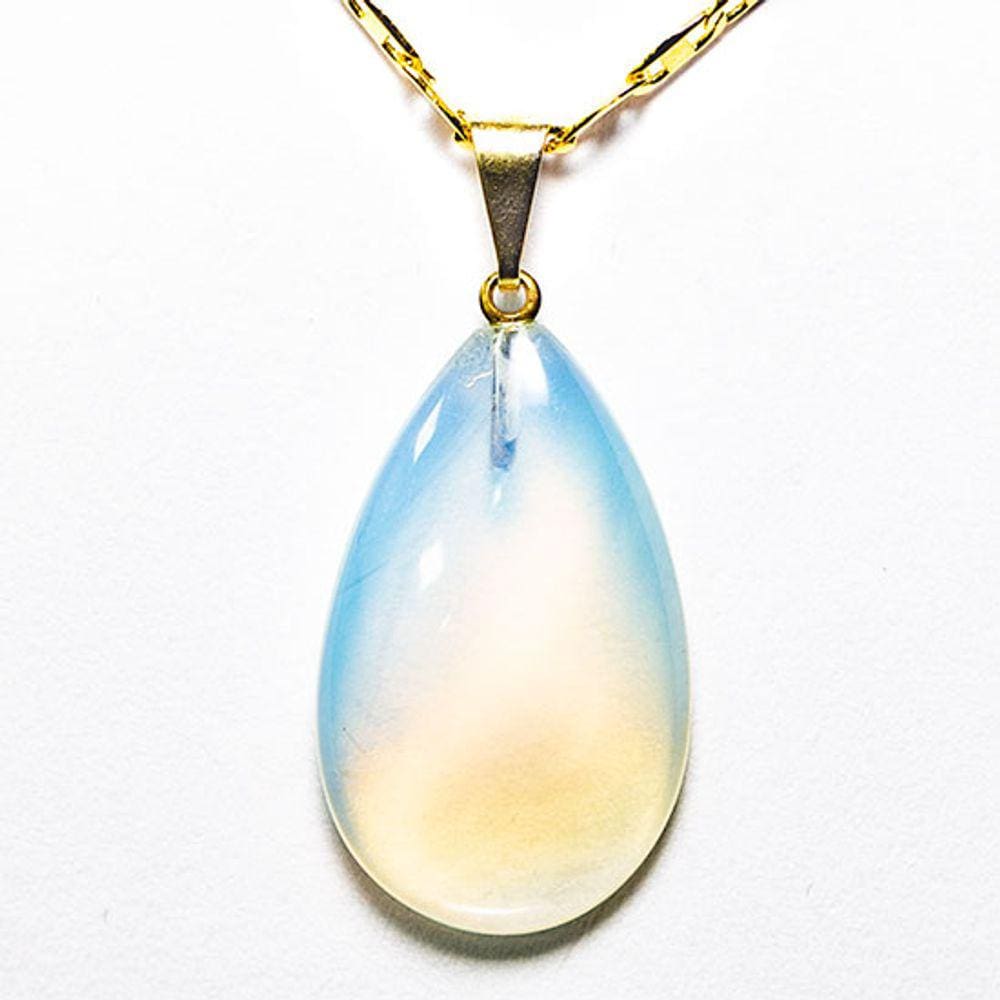 Colar Gota Pedra da Lua  ou Opalina Montagem Pino Dourado