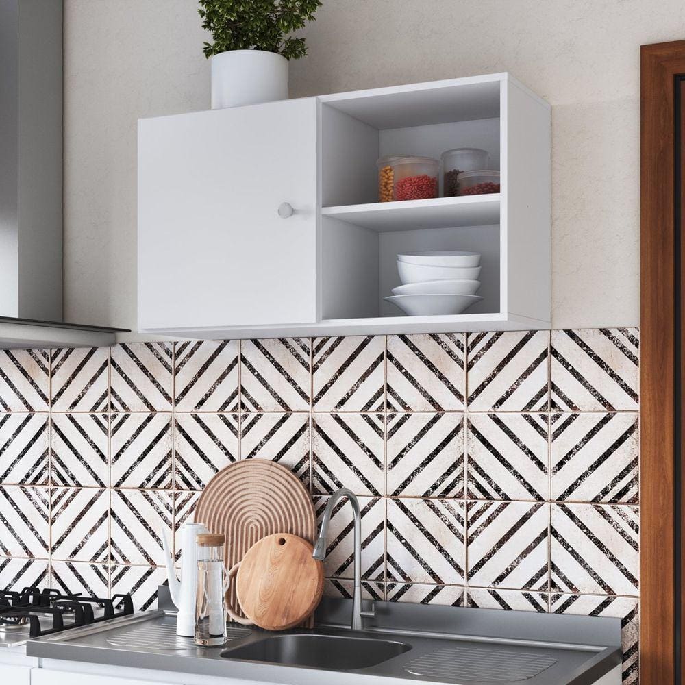 Armario Aéreo Multiuso uma Porta e uma Prateleira 90cm Branco