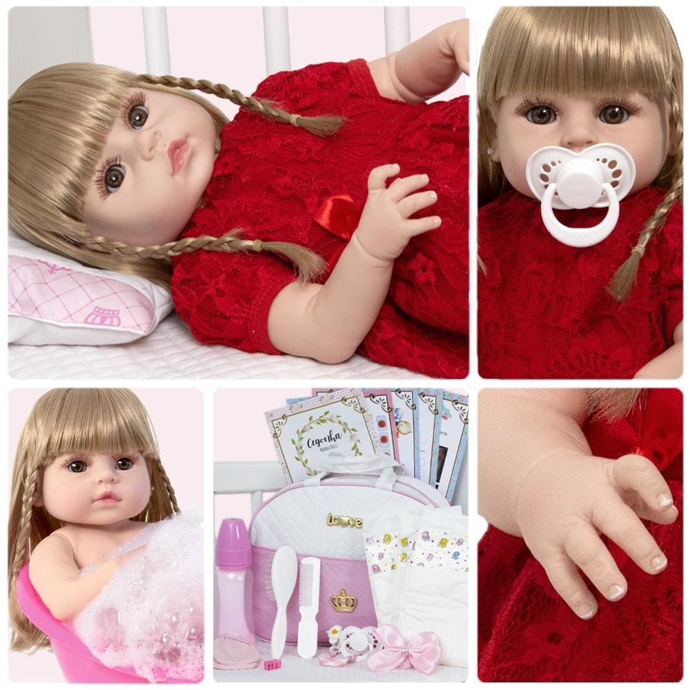 Boneca Bebê Reborn Cegonha Bege Vinil 46cm