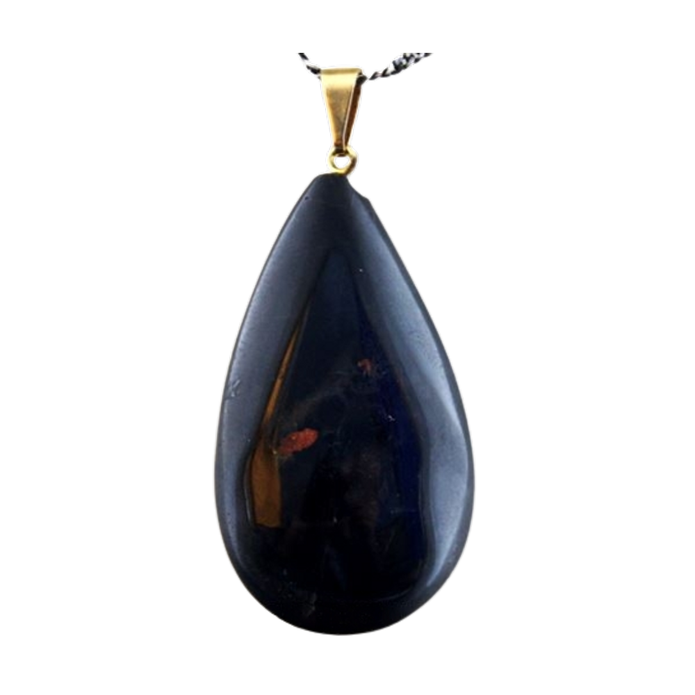 Colar Gota Onix Preto Pedra Natural Montagem Pino Dourado