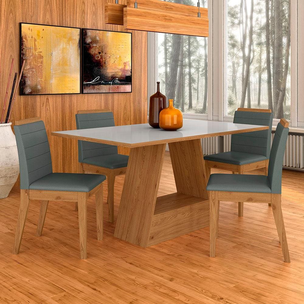 Mesa Com 4 Cadeiras Nápoles 1,36 Cinamomo/off/cinza - Móveis Arapongas