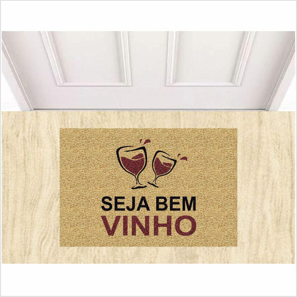 Tapete Capacho Vinil Trouxe Vinho Cor Bege.