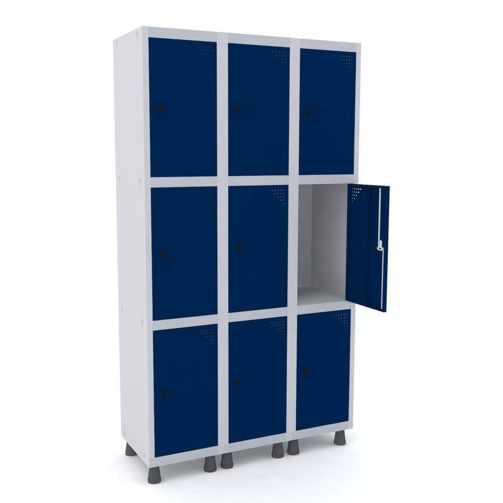 Armário Locker Guarda-Volume 9 Portas Aço GRP 503/9 Pandin Cinza/Azul Del Rey