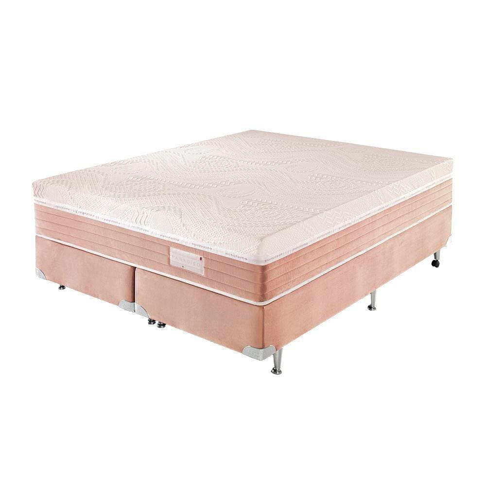 Kit Box Colchao Paradiso+Base Veludo Casal Rose Estofama