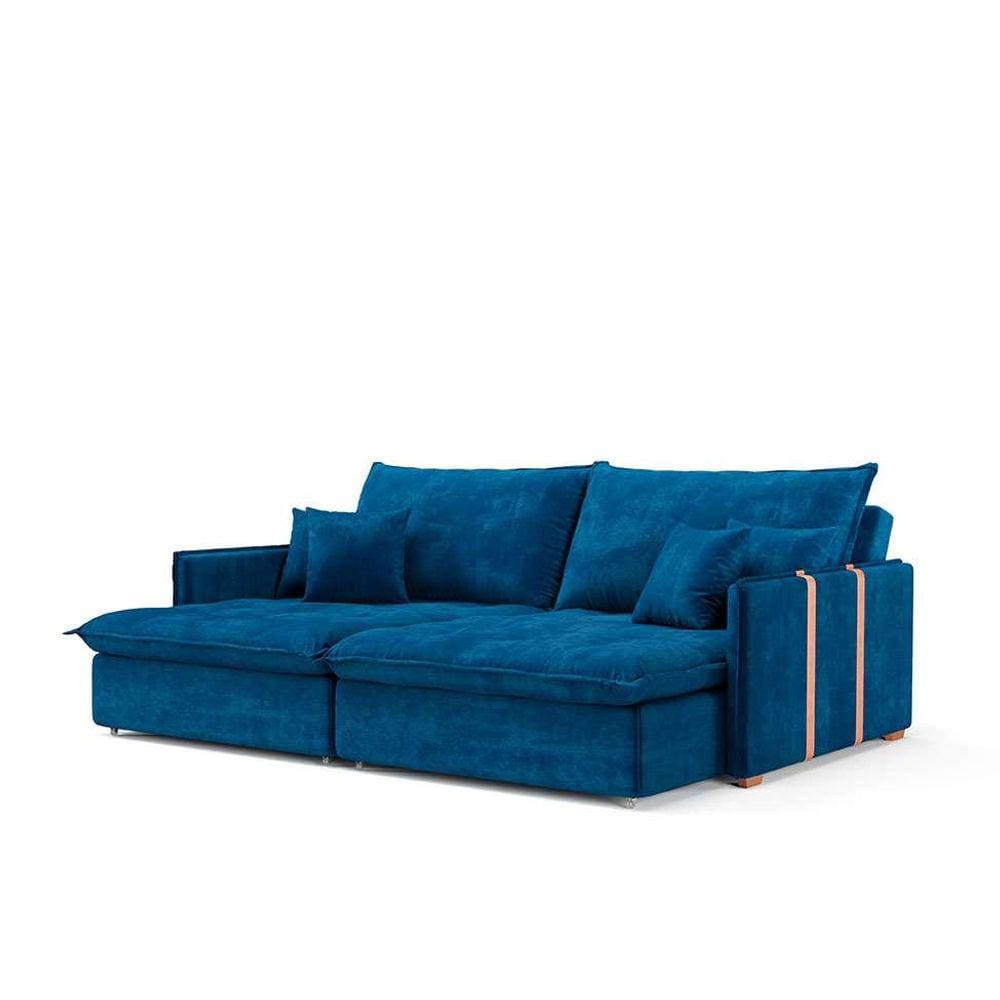 sofá-cama casal 3 lugares solomons veludo azul marinho
