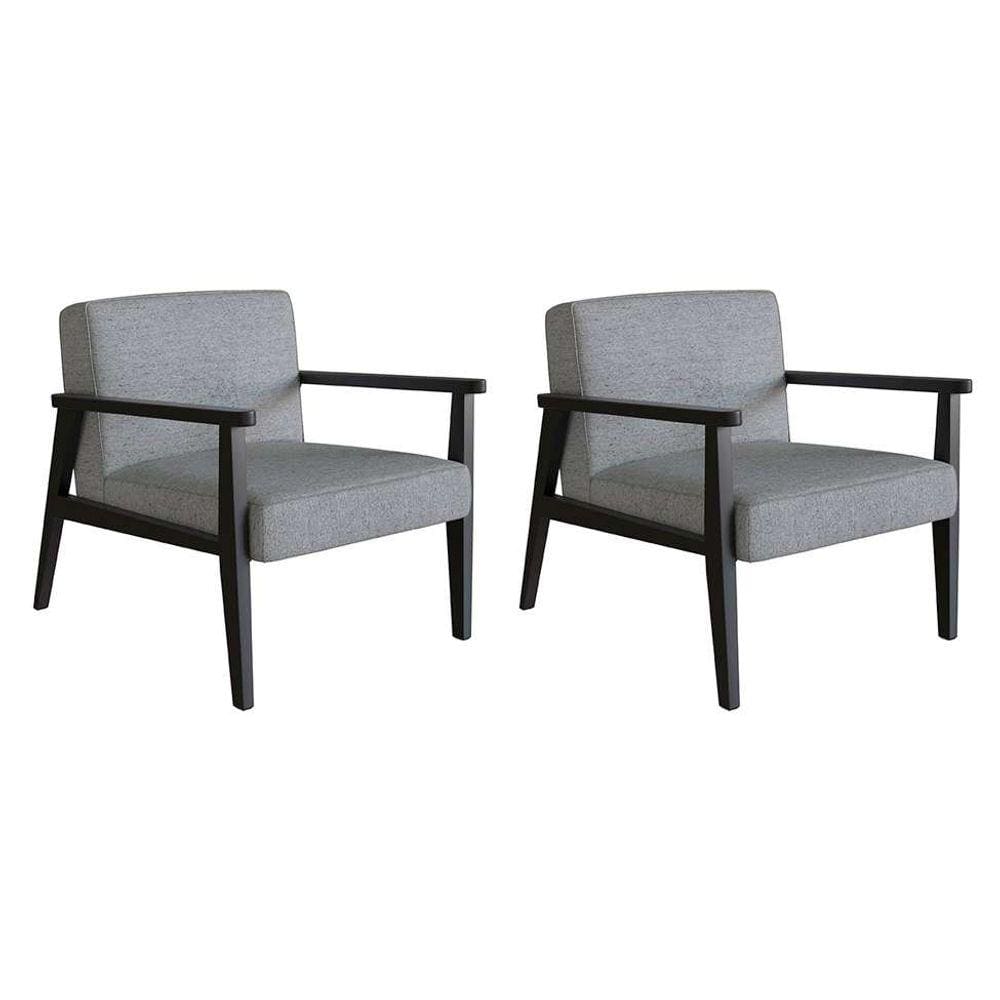 conjunto com 2 poltronas julia algodão cinza e preta