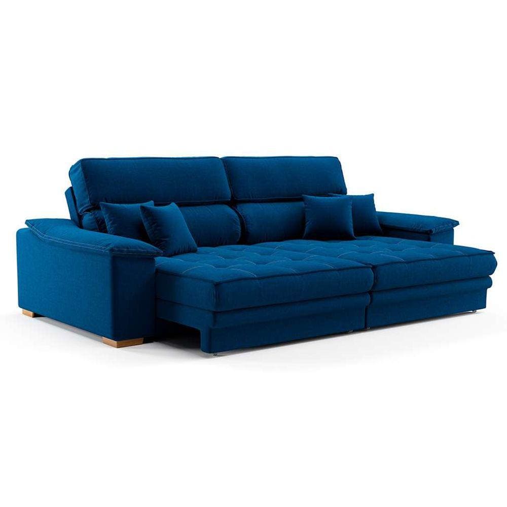 sofá 3 lugares retrátil e reclinável lupin linho azul marinho