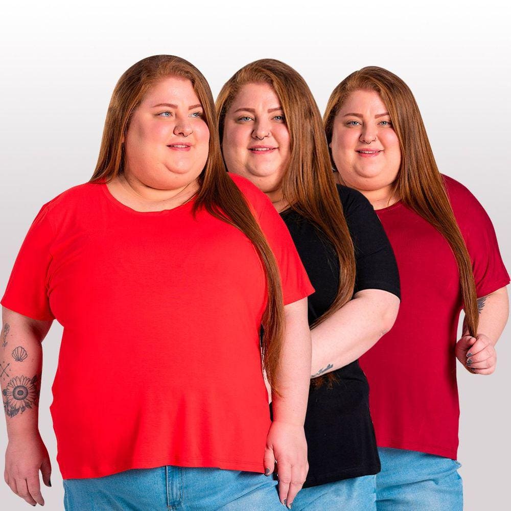 Kit 3 Blusas Comfort Básica em Malha de Viscose com Elastano G5 a G8