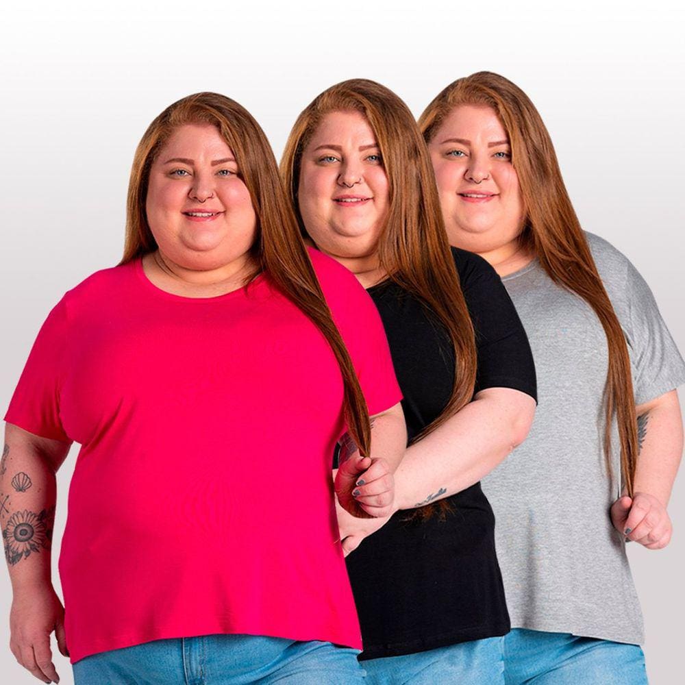 Kit 3 Blusas Comfort Básica em Malha de Viscose com Elastano G5 a G8