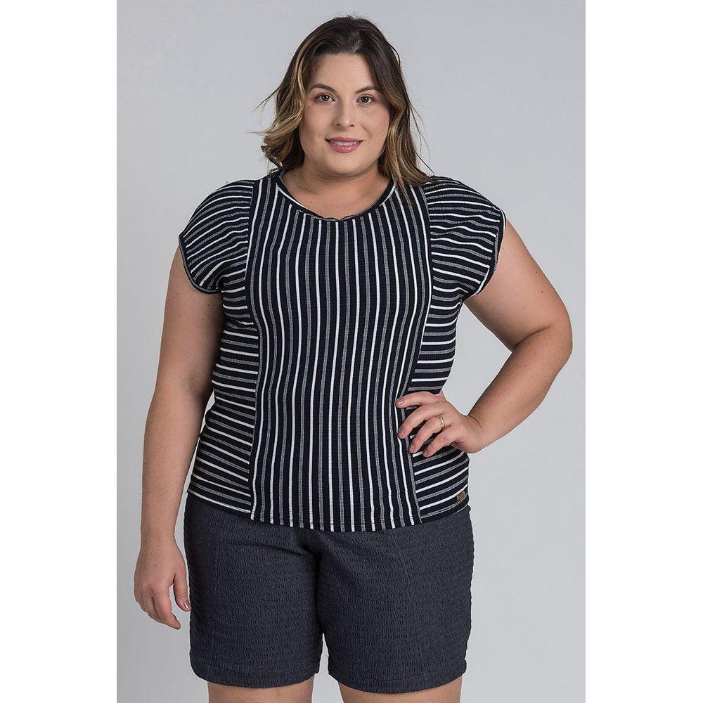 Blusa Feminina Plus Size Canelada Listrado - Cereja Rosa