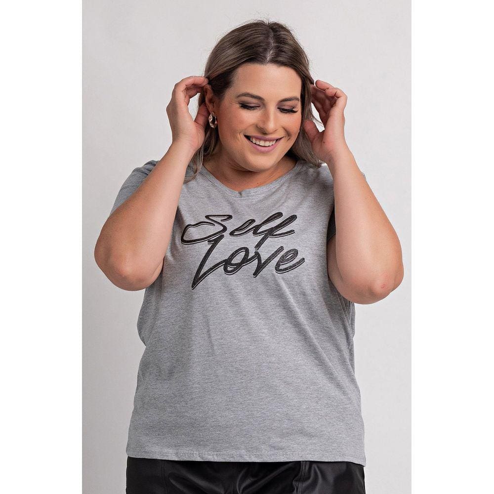 Blusa Feminina Plus Size Estampa \"Self Love\" - Cereja Rosa