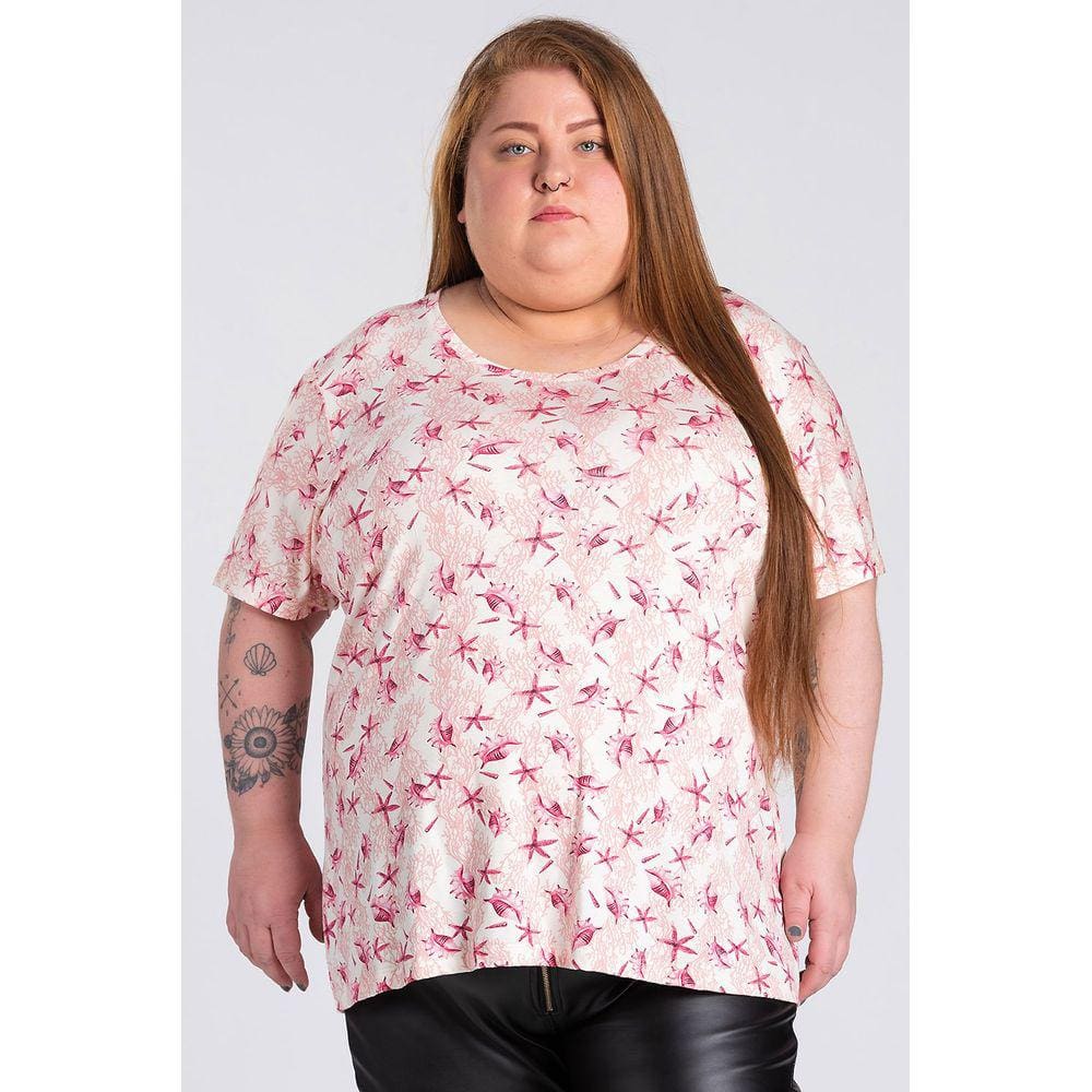 Blusa Feminina Plus Size Malha de Viscose Estampada - Serena