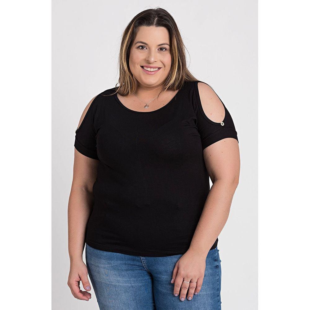 Blusa Feminina Plus Size Visco Manga Morcego Vazado Botões - Anade