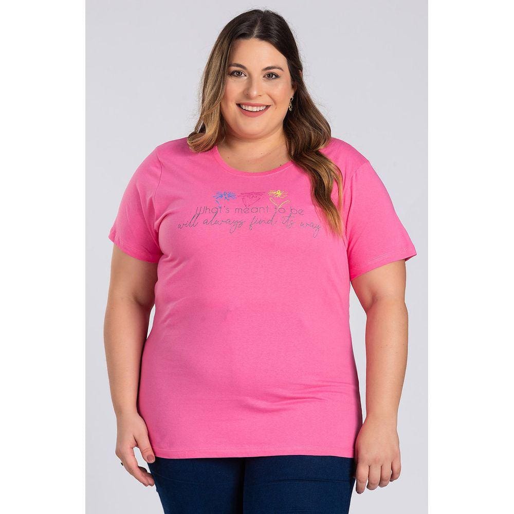 T-shirt Feminina Plus Size Algodão c/ Estampa "What`s meant to be" - Serena