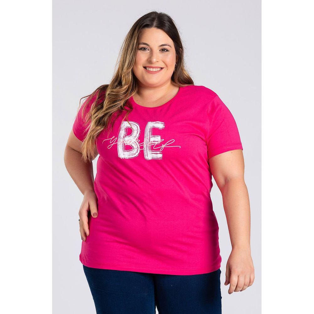T-shirt Feminina Plus Size Algodão c/ Estampa ”BE yourself”
