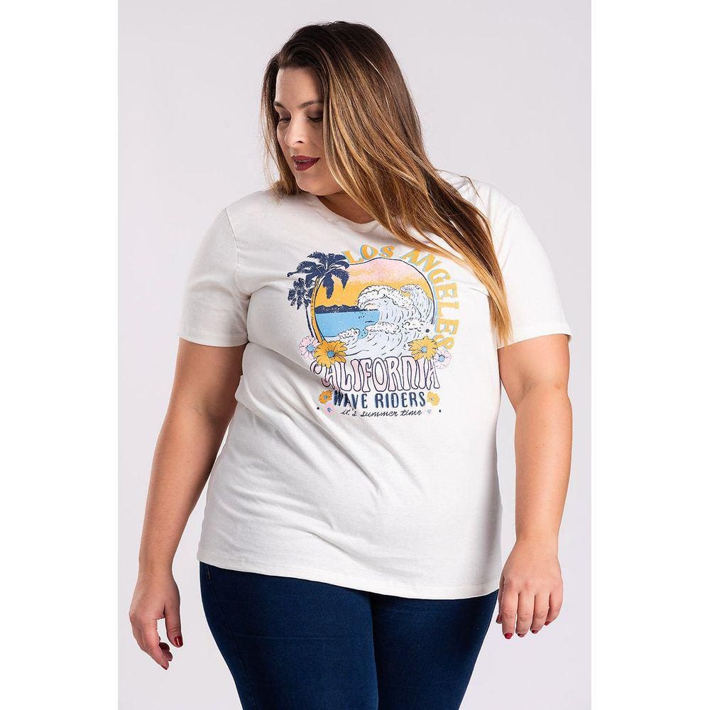 T-shirt Feminina Plus Size Algodão c/ Estampa ”WAVE RIDERS It’s summer time”