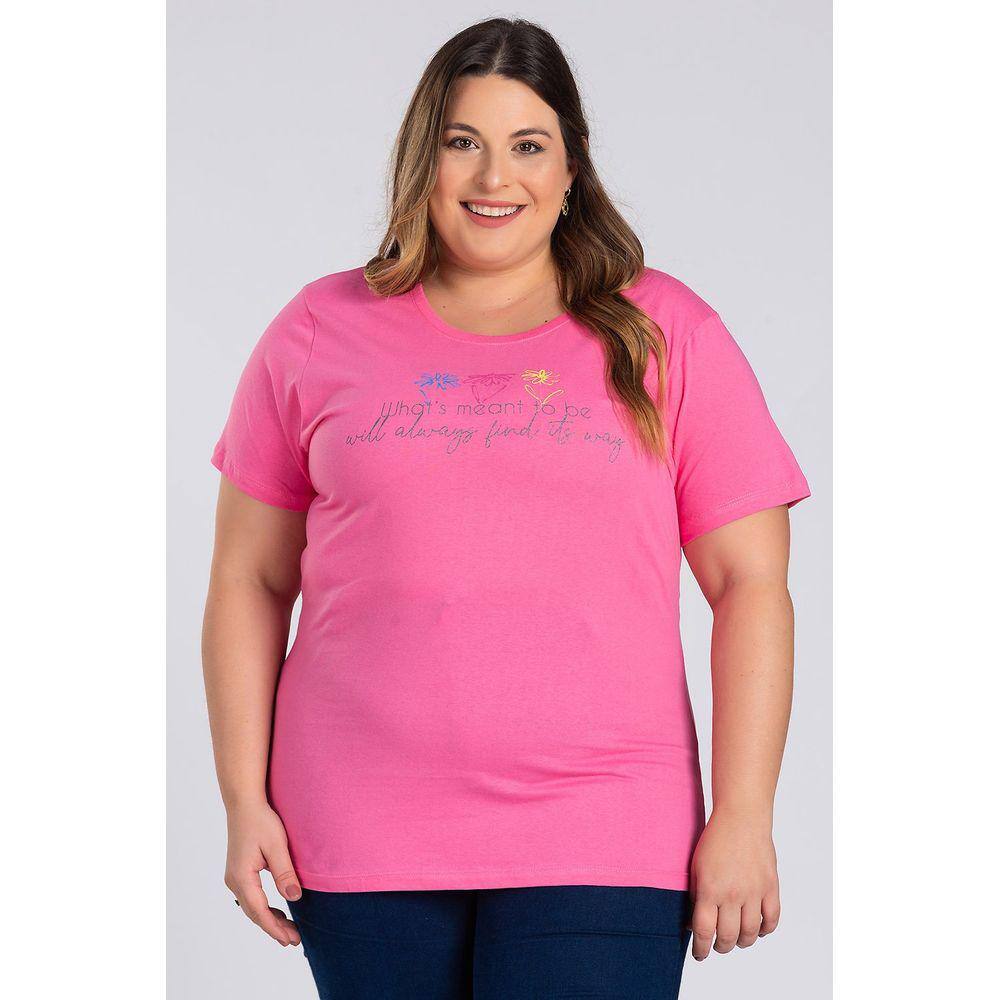 T-shirt Feminina Plus Size Algodão c/ Estampa "What`s meant to be" - Serena