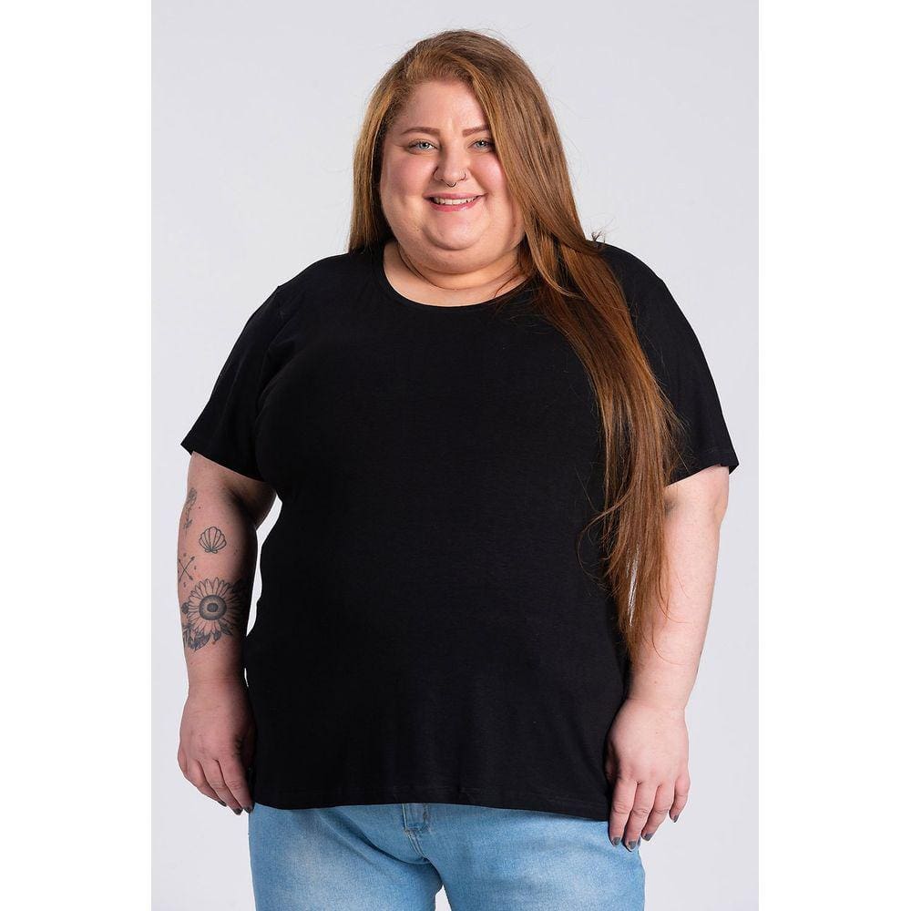 T-shirt Feminina Plus Size Visco Básica Decote Redondo - Serena