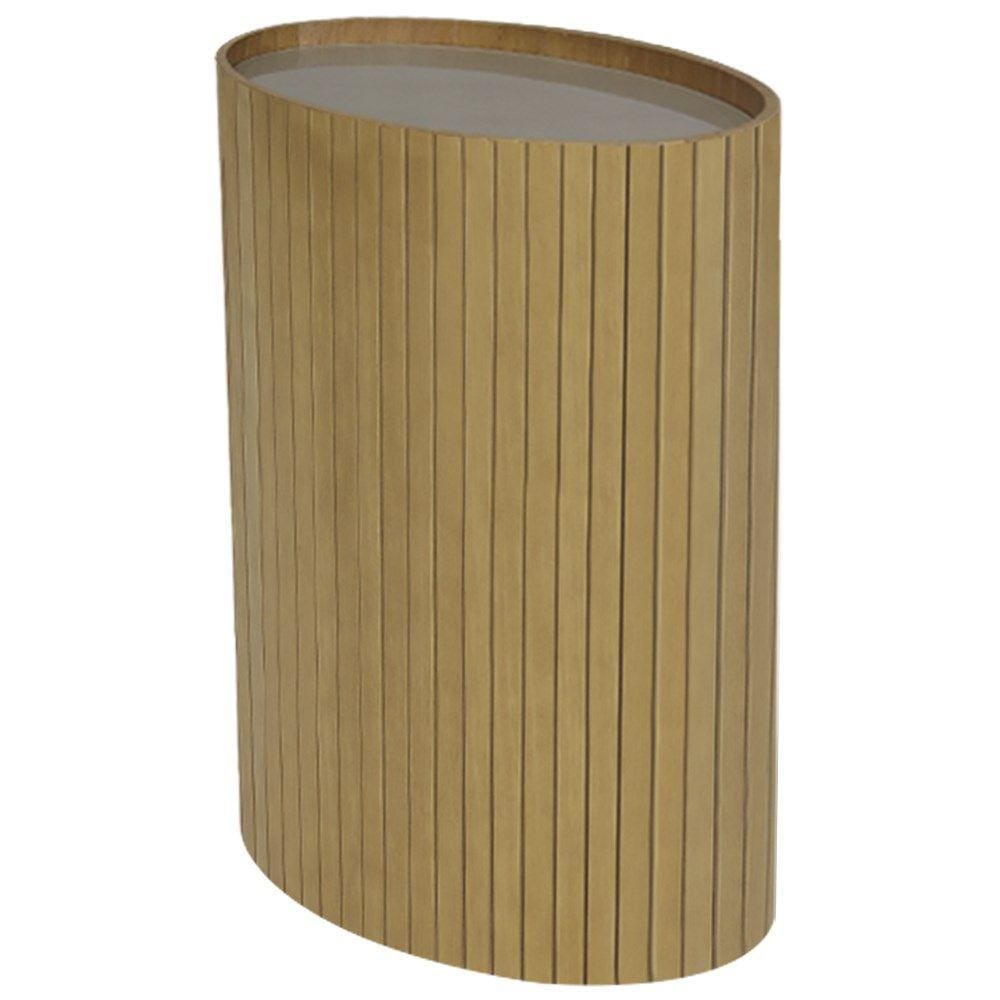 Mesa De Apoio Lateral Oval Tampo Vidro Glow Madeira Amendoa Nacc