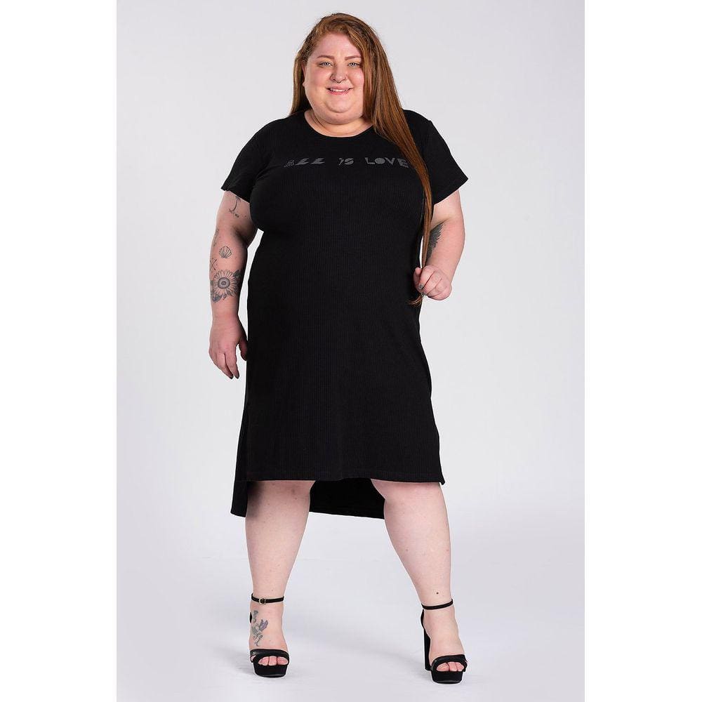 Vestido Feminino Plus Size Canelado Estampado Abertura Laterais - Serena