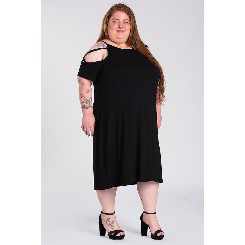 Vestido Plus Size  Malha Viscose Detalhe em Tiras nos Ombros - Serena