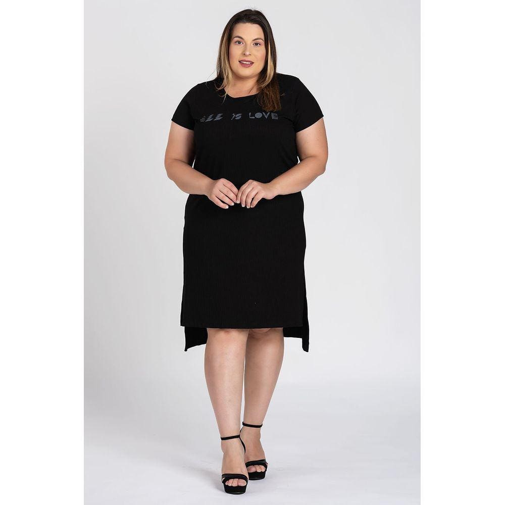 Vestido Feminino Plus Size Canelado Estampado Abertura Laterais - Serena