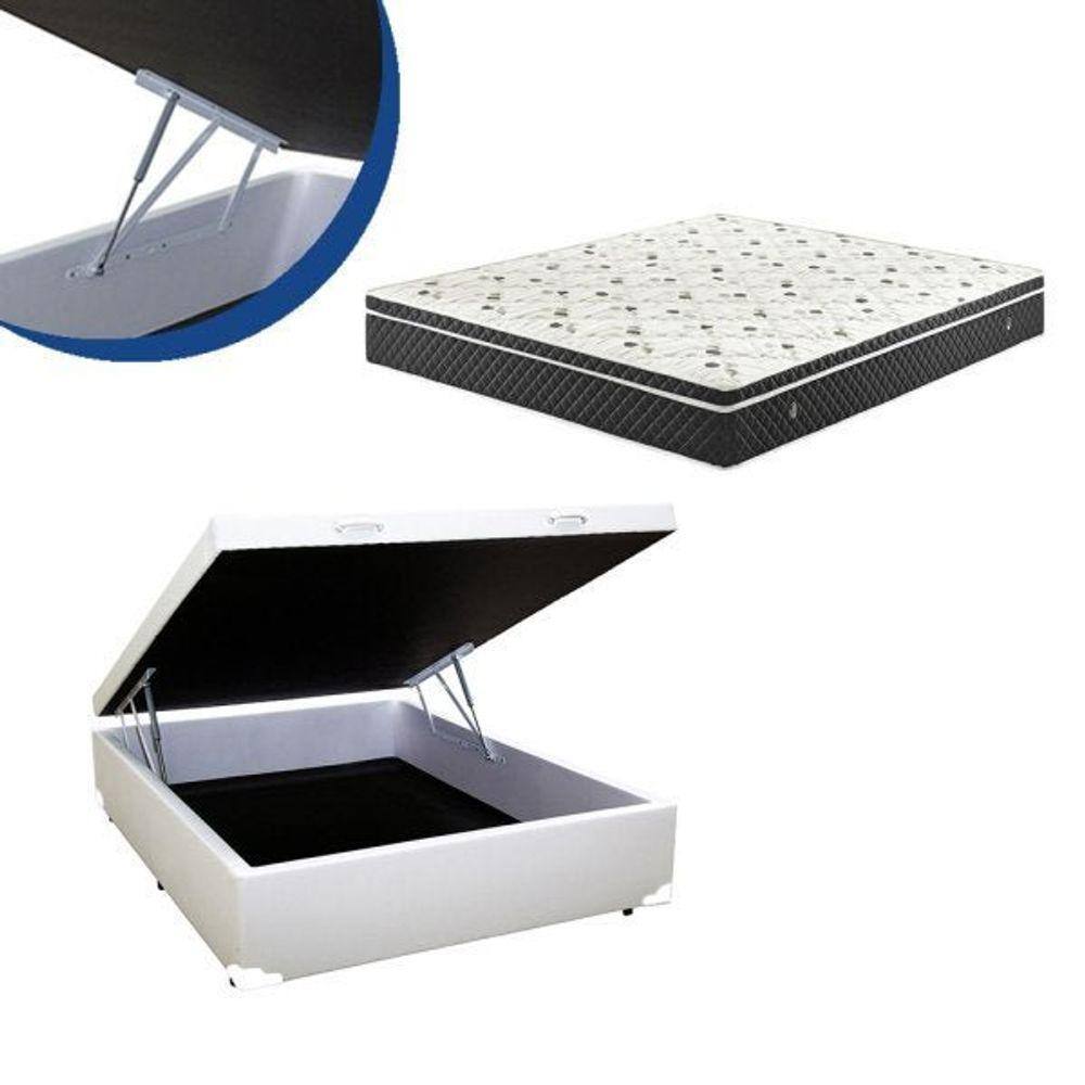 Cama Box Baú Casal Colchão Mola Bonnel + Box Sintético Branco 63x138x188