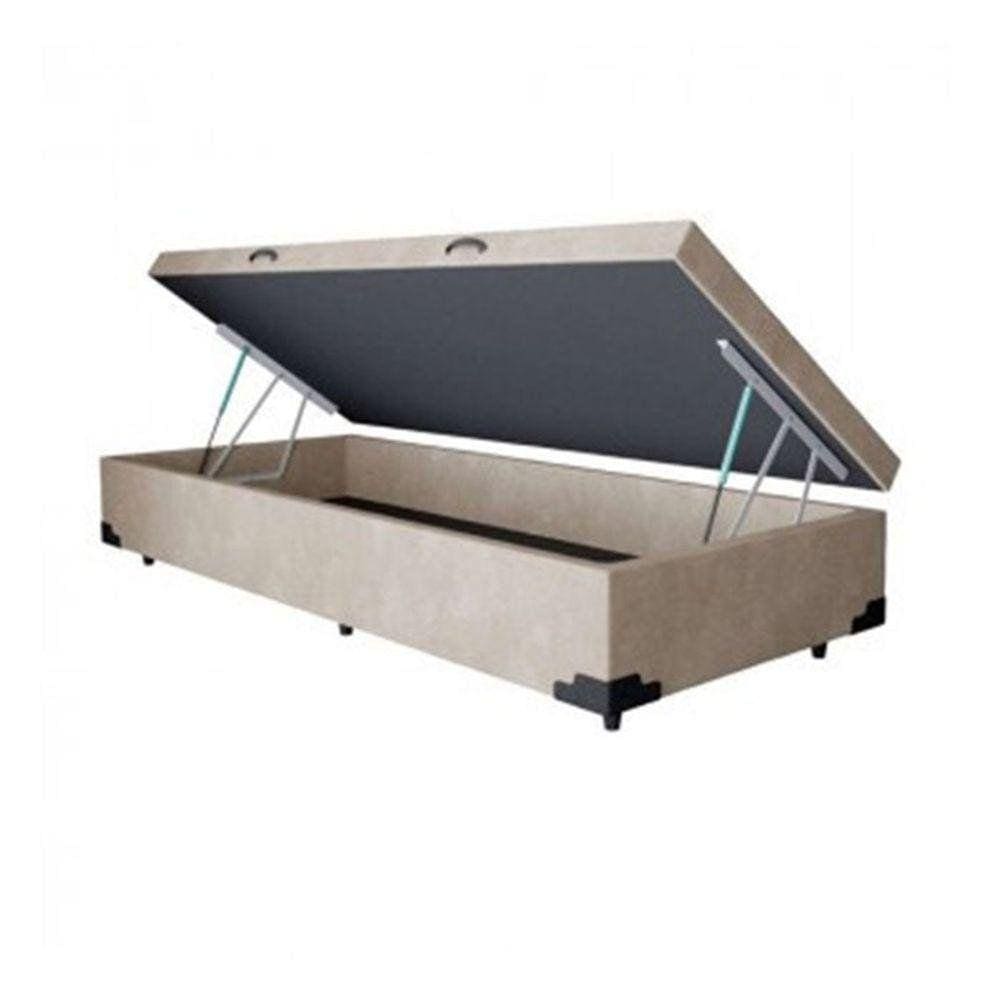 Base Box Baú Solteiro Suede Bege - 39x88x188
