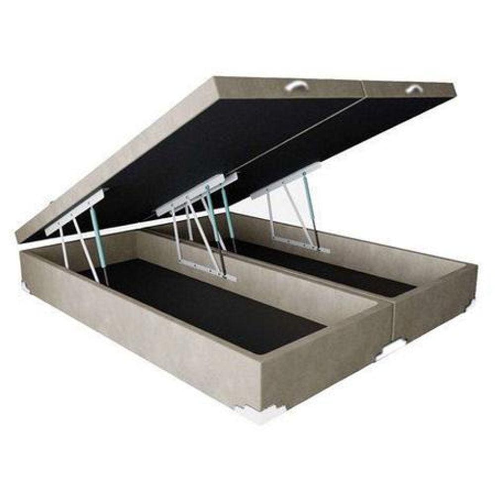 Base Box Baú Queen Bipartido Suede Bege 39x158x198
