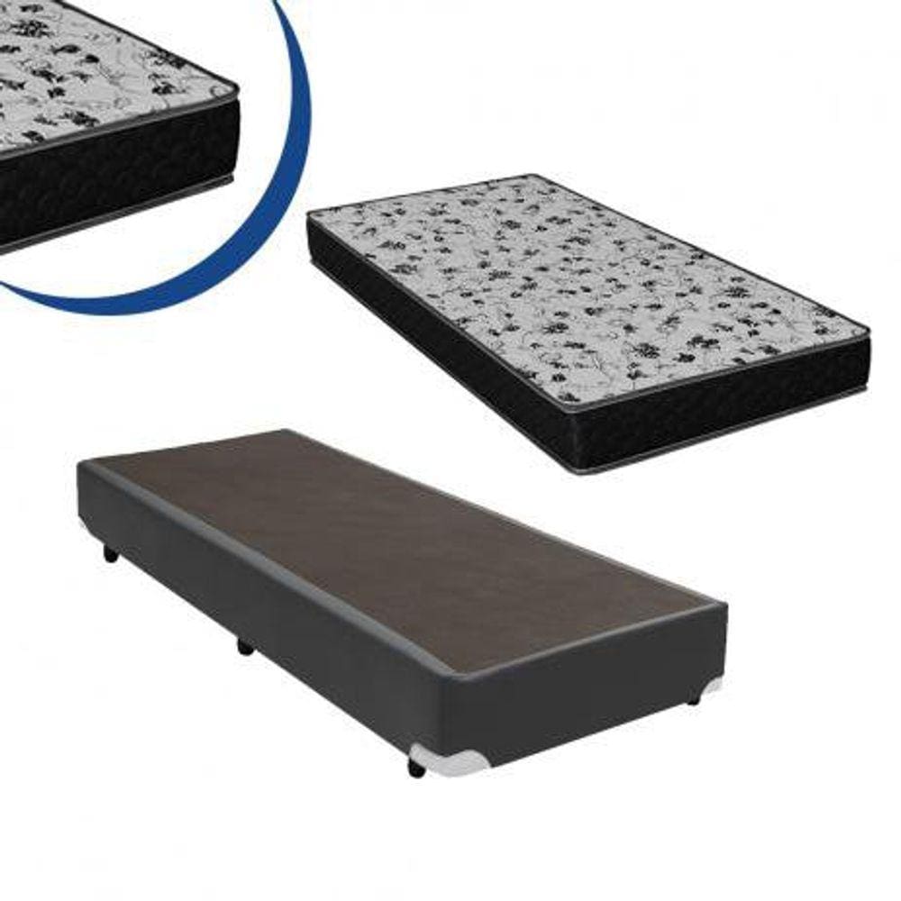 Cama Box Solteiro Colchão Espuma D33 + Box Sintético Marrom 44x88x188