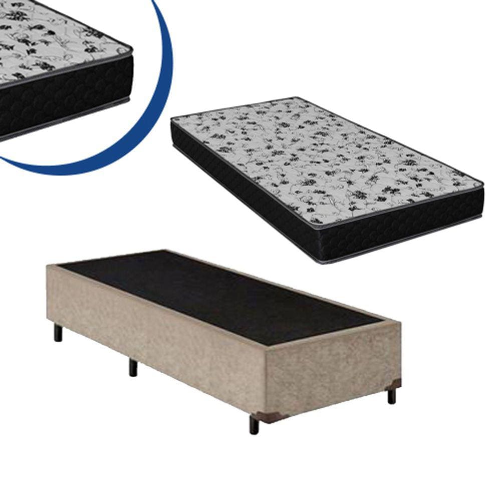 Cama Box Solteiro Colchão Molas Bonnel + Box Suede Bege 50x88x188