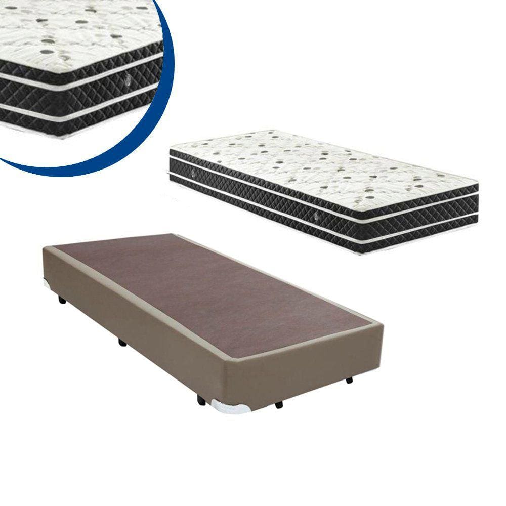 Cama Box Solteiro Colchão Molas Ensacadas + Box Sintético Bege 54x88x188